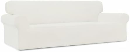 Easy-Going Stretch 4 Seater Oversized Sofa Couch Cover Cream | 1-Piece Extra X-large Sofa Cover Furniture Protector Couch Soft with Bottom for Kids, Spandex Jacquard - Image 9