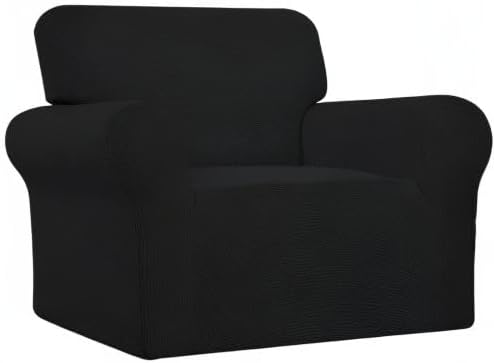 Easy-Going Stretch Chair Slipcover with Arm Washable Black | 1-Piece Couch Sofa Cover Furniture Protector for Living Room Soft with Bottom For Kids, Pet. Spandex Jacquard - Image 7