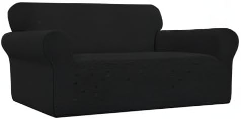 Easy-Going Stretch Oversized Loveseat Couch Covers Washable Black | 1-Piece Large Loveseat Cover for 2 Cushion Couch Furniture Protector RV Sofa Slipcover Soft with Bottom for Kids Pets - Image 8