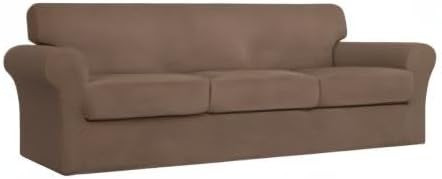 Easy-Going 4 Pieces Stretch Couch Cover Oversized Sofa Cover for Dogs Washable Sofa Slipcover for 3 Separate Cushion Couch Spandex Elastic Furniture Protector for Pets, Kids (Brown, Oversized Sofa) - Image 8