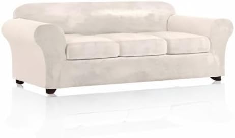 PrinceDeco Velvet XL Couch Cover for Oversized Sofa 4 Piece Sofa Covers for 3 Cushion Couch Washable Furniture Protector with Non Slip Elastic Bottom Width Up to 97 Inch(X-Large, Ivory) - Image 8