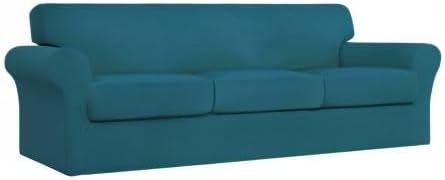 Easy-Going 4 Pieces Stretch Couch Cover Oversized Sofa Cover for Dogs Washable Sofa Slipcover for 3 Separate Cushion Couch Elastic Furniture Protector for Pets, Kids (Peacock Blue, Oversized Sofa) - Image 8
