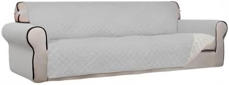 PureFit Reversible Quilted Couch Covers for Dogs Sofa Cover 4 Seater 88" | Light Gray/Ivory, Water Resistant Couch Protector, Washable Pet Couch Cover with Non Slip and Elastic Straps For Kids - Image 8
