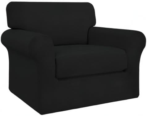 Easy-Going 2 Pieces Stretch Couch Cover Sofa Cover for Dogs Washable Sofa Slipcover for Separate Cushion Couch Spandex Jacquard Fabric Elastic Furniture Protector for Pets, Kids (Black, Chair) - Image 8