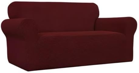 Easy-Going Stretch Oversized Loveseat Slipcover 1-Piece Sofa Cover Furniture Protector Couch Soft with Elastic Bottom for Kids Polyester Spandex Jacquard Fabric Small Checks Wine | 1-Piece Large Loveseat Cover for 2 Cushion Couch Furniture Protector RV... - Image 8
