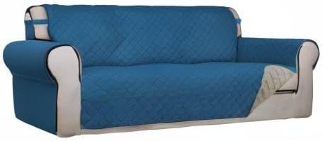 PureFit Reversible Quilted Sofa Cover Dog Couch Covers for Sofa, 66 in | Peacock Blue/Beige, Water Resistant Couch Protector, Washable Pet Couch Cover with Non Slip and Elastic Straps For Kids - Image 8