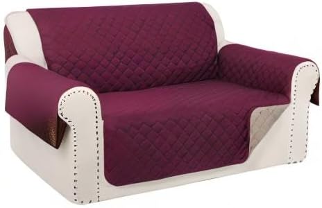 Reversible 45" Small Loveseat Sofa Covers, Burgundy/Camel | Loveseat Covers for Dogs Water Repellent, Friendly Furniture Protector with Elastic Straps for Living Room - Image 8