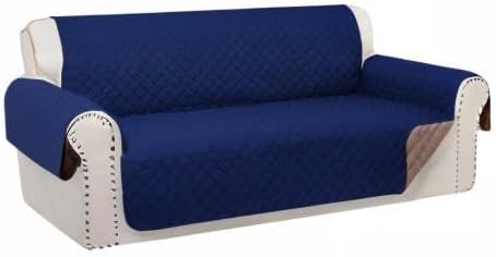 Reversible 4 Seater Sofa Cover 91" Large, Sofa, Navy/Camel | Couch Cover Furniture Protector with Foam Sticks Elastic Straps Furniture Protector for Pets Children Dog Cat - Image 8