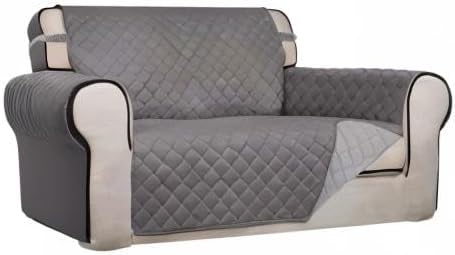PureFit Reversible Quilted Sofa Cover, Water Resistant Medium Slipcover Furniture Protector, Washable Couch Cover with Non Slip Foam and Elastic Straps for Kids, Dogs, Pets (Loveseat, Gray/Light Gray) | Gray/Light Gray, Water Resistant Couch Protector,... - Image 8