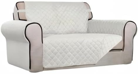 PureFit Reversible Quilted Couch Covers for Dogs Loveseat Sofa Cover 46.5” | Ivory/Ivory, Water Resistant Couch Protector, Washable Pet Couch Cover with Non Slip and Elastic Straps For Kids - Image 8