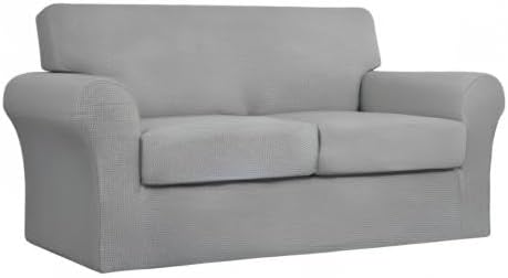 Easy-Going 3 Pieces Stretch Couch Cover Sofa Cover for Dogs Washable Sofa Slipcover for 2 Separate Cushion Couch Spandex Jacquard Fabric Elastic Furniture Protector for Pets (Light Gray, Loveseat) - Image 8