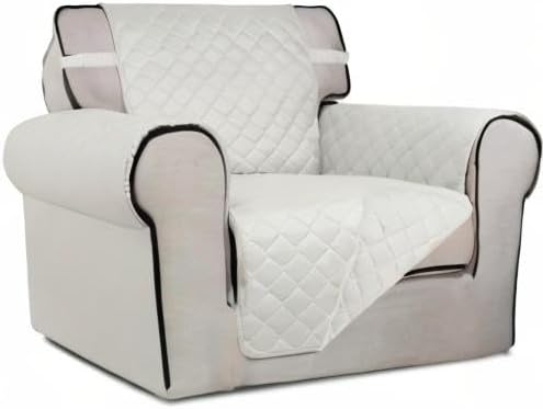 PureFit Reversible Quilted Sofa Cover, Water Resistant Slipcover Furniture Protector, Washable Couch Cover with Non Slip and Elastic Straps for Kids, Dogs, Pets (Chair, Ivory/Ivory) | Ivory/Ivory, Water Resistant Couch Protector, Washable Pet Couch Cov... - Image 8