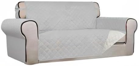 PureFit Reversible Quilted Couch Covers for Dogs Loveseat Sofa Cover 54" | Light Gray/Ivory, Water Resistant Couch Protector, Washable Pet Couch Cover with Non Slip and Elastic Straps For Kids - Image 8