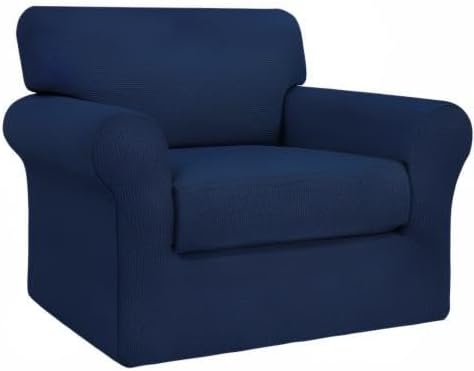 Easy-Going 2 Pieces Stretch Couch Cover Sofa Cover for Dogs Washable Sofa Slipcover for Separate Cushion Couch Spandex Jacquard Fabric Elastic Furniture Protector for Pets, Kids (Navy, Chair) - Image 8