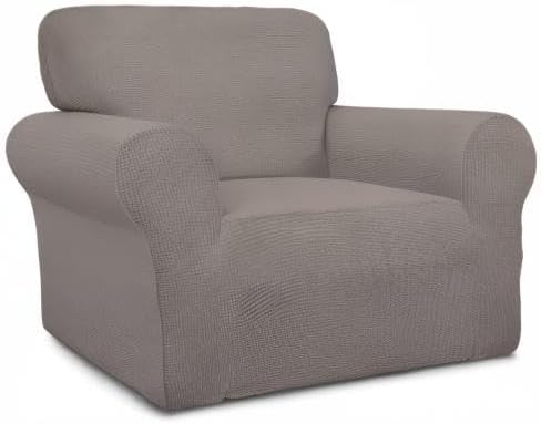 Easy-Going Stretch Chair Slipcover with Arm Washable Taupe | 1-Piece Couch Sofa Cover Furniture Protector for Living Room Soft with Bottom For Kids, Pet. Spandex Jacquard - Image 7
