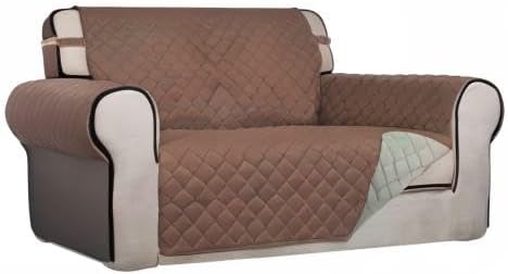 PureFit Reversible Quilted Sofa Cover, Water Resistant Medium Slipcover Furniture Protector, Washable Couch Cover with Non Slip Foam and Elastic Straps for Kids, Dogs, Pets (Loveseat, Brown/Beige) | Brown/Beige, Water Resistant Couch Protector, Washabl... - Image 8