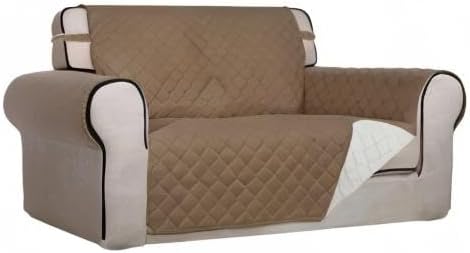 PureFit Reversible Quilted Sofa Cover, Water Resistant Medium Slipcover Furniture Protector, Washable Couch Cover with Non Slip Foam and Elastic Straps for Kids, Dogs, Pets (Loveseat, Camel/Ivory) | Camel/Ivory, Water Resistant Couch Protector, Washabl... - Image 8