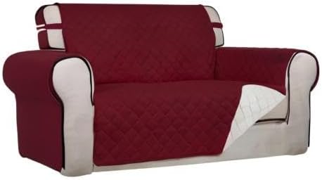 PureFit Reversible Quilted Couch Covers for Dogs Loveseat Sofa Cover 46.5” | Red/Ivory, Water Resistant Couch Protector, Washable Pet Couch Cover with Non Slip and Elastic Straps For Kids - Image 8