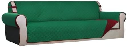 PureFit Reversible Quilted Couch Covers for Dogs Sofa Cover 4 Seater 88" | Green/Red, Water Resistant Couch Protector, Washable Pet Couch Cover with Non Slip and Elastic Straps For Kids - Image 8