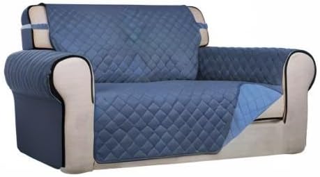 PureFit Reversible Quilted Couch Covers for Dogs Loveseat Sofa Cover 46.5” | Dark Blue/Light Blue, Water Resistant Couch Protector, Washable Pet Couch Cover with Non Slip and Elastic Straps For Kids - Image 8