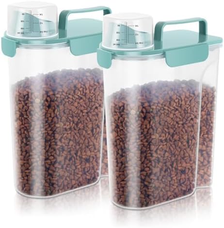 5-7 LBS Cat Dog Storage Container Portable with Upgraded Large Spout and Cup, Plastic Pet Food Dispenser for Small Animal Kibble, Bird Seed, Oatmeal, Rice, Flour, Brown Sugart-2 pack Elegant Blue - Image 8