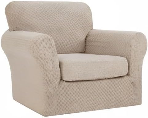 YEMYHOM Latest Checkered 2 Pieces Chair Covers for Living Room High Stretch Thickened Chair Slipcovers with Arms Anti Slip Elastic Armchair Sofa Couch Slipcover Protector (Khaki), 31"-46"(1 Cushion) - Image 8