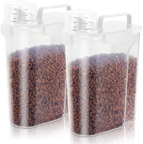 5Lbs Airtight Dog Cat Storage Container Portable with Upgraded Large Spout and Cup, Plastic Pet Food Dispenser for Small Animal Kibble, Bird Seed, Oatmeal, Rice, Flour, Brown Sugart-2 Pack Milky white - Image 8