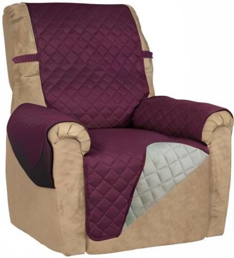 PureFit Reversible Quilted Recliner Sofa Cover, Water Resistant Slipcover Furniture Protector, Washable Couch Cover with Elastic Straps for Kids, Dogs, Pets (Small, Wine/Beige) | Wine/Beige, Water Resistant Couch Protector, Washable Pet Couch Cover wit... - Image 8