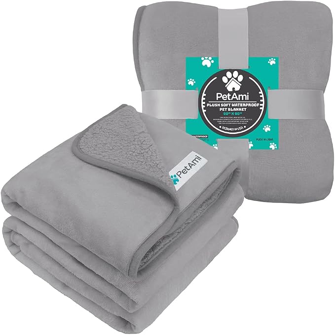 PETAMI Sherpa Fleece Waterproof CAT and Dog Blanket, Light Gray, Queen - Image 8