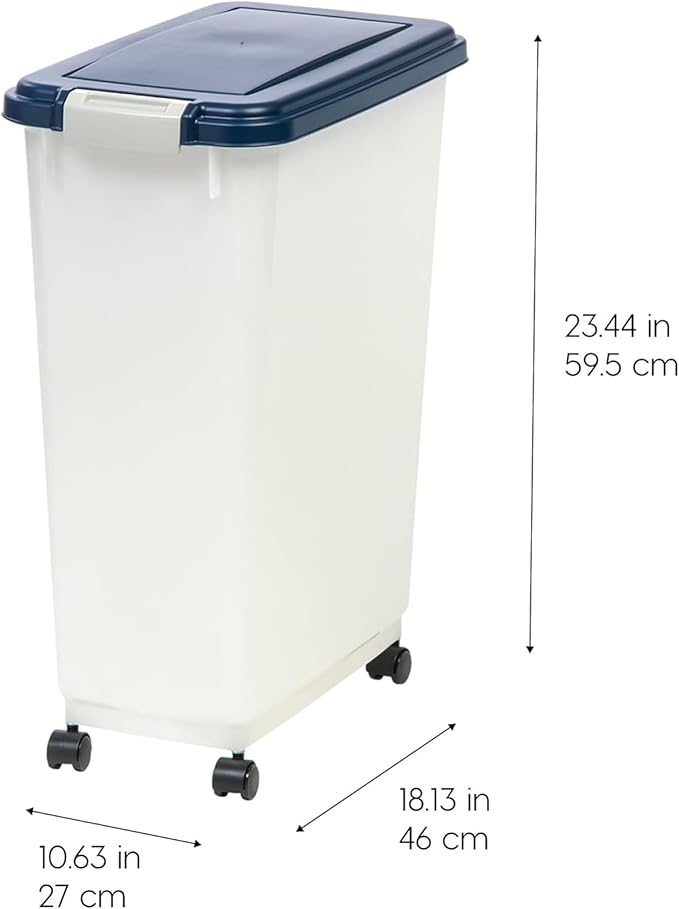 IRIS USA Airtight Dog Food Storage Container, Up to 38 lbs, Attachable Wheels, For Dog Cat Bird and Other Pet Food Storage Bin, Keep Fresh, Easy Mobility, BPA Free, Navy/Pearl, 6 Pack - Image 7