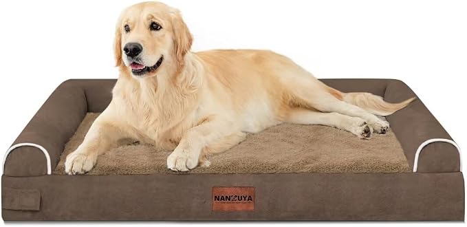NANUYA Orthopedic Dog Bed for Large Dogs, 36 x 27 Inch, Brown | Egg crate foam for joint support, 3-sided bolster pet sofa, waterproof lining, washable cover, and non-skid base - Image 8