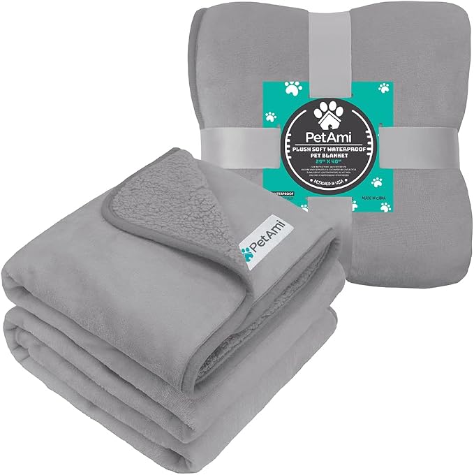 PetAmi Waterproof Dog Blanket for Small Medium Dogs, Pee Proof Pet Blanket for Couch Bed, Reversible Water Proof Blanket for Puppy Indoor Cat, Soft Dog Fleece Blankets Washable, 29x40 Light Gray - Image 8