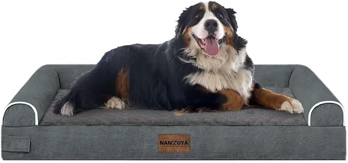 NANUYA Orthopedic Dog Bed for Jumbo Dogs, 53 x 42 Inch, Dark Grey | Egg crate foam for joint support, 3-sided bolster pet sofa, waterproof lining, washable cover, and non-skid base - Image 8