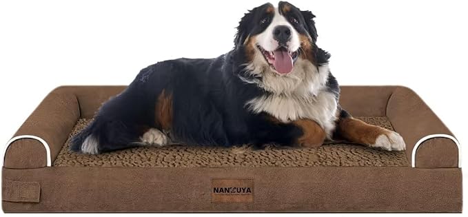 NANUYA Orthopedic Dog Bed for Jumbo Dogs, 53 x 42 Inch, Coffee | Egg crate foam for joint support, 3-sided bolster pet sofa, waterproof lining, washable cover, and non-skid base - Image 8