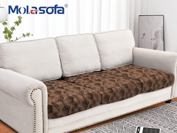 molasofa Leather Look Couch Cushion Covers, Stretch Sofa Cushion Covers for Sectional Armchair Loveseat Protector, Replacement Seat Cushion Slipcovers, Machine Washable (3 Cushion Sofa, Brown Leaf) - Image 7