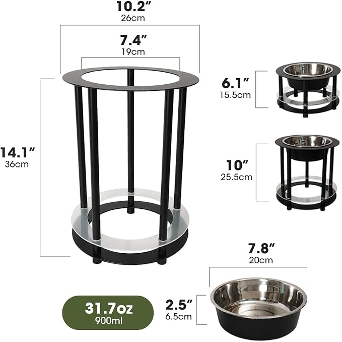 Elevated Dog Bowls, 32oz Stainless Steel Bowl, 3 Height Adjustable Single Dog Bowl Stand Raised Water Feeder for Large, Medium, Small Dog(Bowl Included) - MK2072A(Black) - Image 7