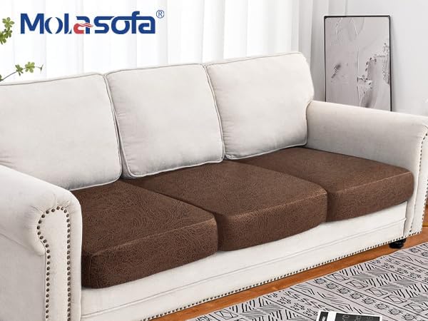 molasofa Leather Like Couch Cushion Covers Sofa Slipcovers Sets Couches Furniture Protector Covers for Sectional Armchair Loveseat Stretch Spandex Fabric, Machine Washable (3 Cushion Sofa, Brown) - Image 7