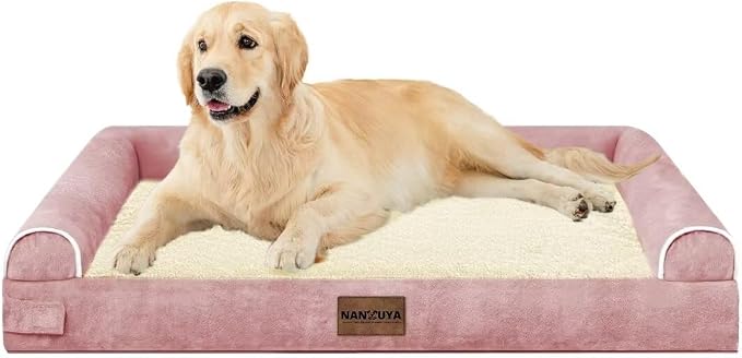 NANUYA Orthopedic Dog Bed for Large Dogs, 36 x 27 Inch, Pink | Egg crate foam for joint support, 3-sided bolster pet sofa, waterproof lining, washable cover, and non-skid base - Image 8