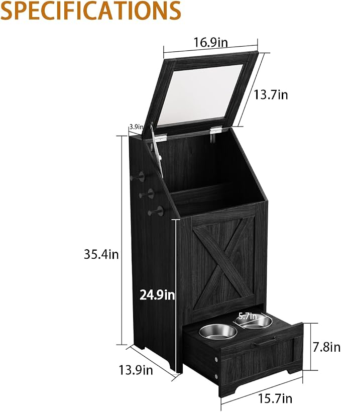 Dog Feeding Station with Storage Cabinet and 2 Elevated Dog Bowls, Hidden Pet Food Storage Organizer for Dog &Cat,Modern Dogs Furniture (Black) - Image 9