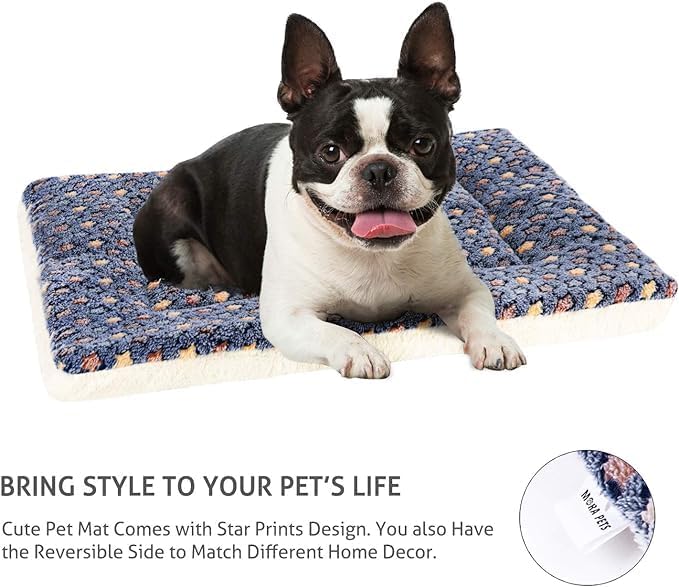 Mora Pets Dog Bed Crate Pad Ultra Soft Pet Bed with Cute Star Print Washable Reversible for Large Medium Small Dogs 23 x 18 inch 2 Pack Dark Blue - Image 6