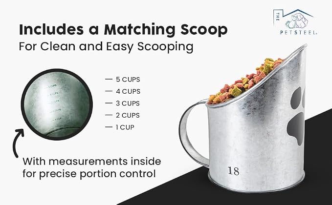 Medium Cat Up To 30lb Pet Food Storage Canister with Scoop – Durable & Airtight for Freshnesss, Minimalist Design & Recyclable, Huge Large Metal Container (Cat Bin - Medium Size) - Image 8