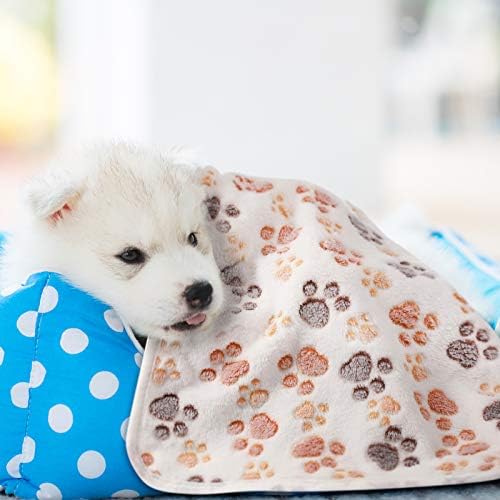 Tatuo 4 Pack Fleece Dog Blankets for Puppy Cats Multi-Size Sleep Mat for Pet Guinea Pig Soft Washable Warm Crate Bed Puppy Teething Toys Print Pattern Blanket Indoor(Mixed Color,30 x 20.5 Inch,Paw) - Image 7