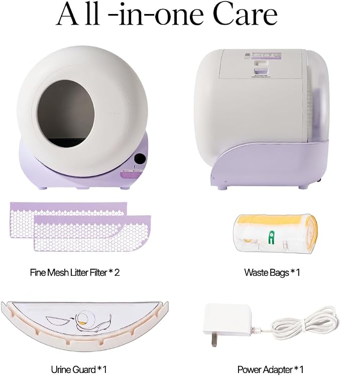 Furrytail Automatic Litter Box Self Cleaning, Kitty Litter Box, Smart Safety Sensors, Advanced Odor & Leak Control, Large Capacity for Multi Cat Homes, with App Control & 40 Trash Bags, Lilac - Image 9