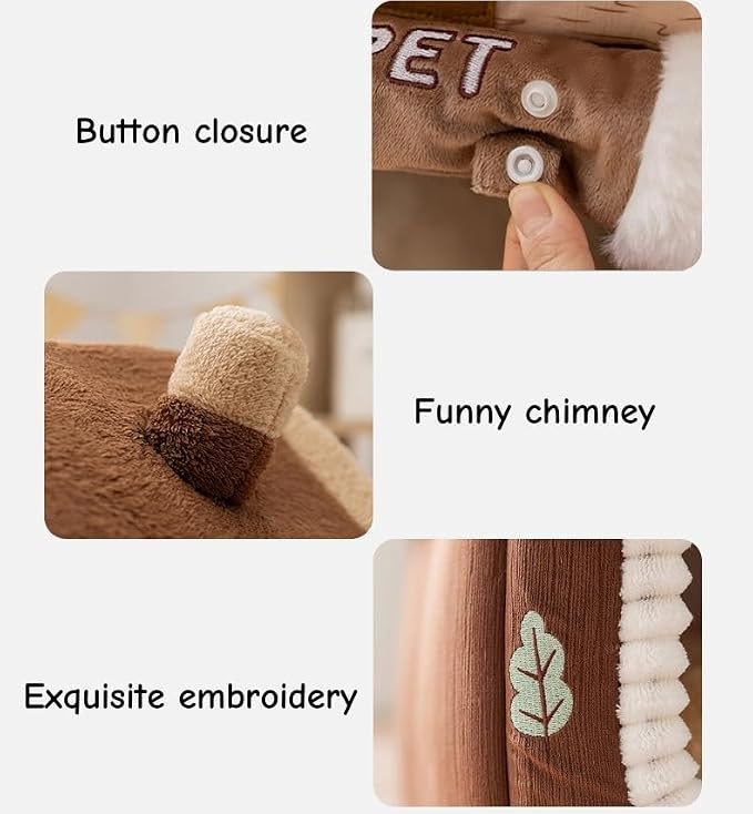 Mushroom Cat Bed for Indoor Cats, Cat Cave Bed with Door Curtain, Foldable Dog House with Reversible Cushion, Covered Pet Bed for Cats Small Dogs (Brown, L-19.2 * 15.3 * 18in) - Image 8