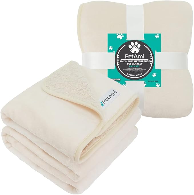 PETAMI Sherpa Fleece Waterproof CAT and Dog Blanket, Beige, Medium - Image 9