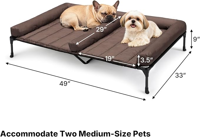 Veehoo Elevated Dog Bed for Two Dogs, Cooling Raised Dog Bed with Removable Waterproof Bolster Mat, 49" x 33" Double Dog Bed, Outdoor & Indoor Pet Cot with Breathable Mesh, Non-Slip Feet, Brown - Image 6