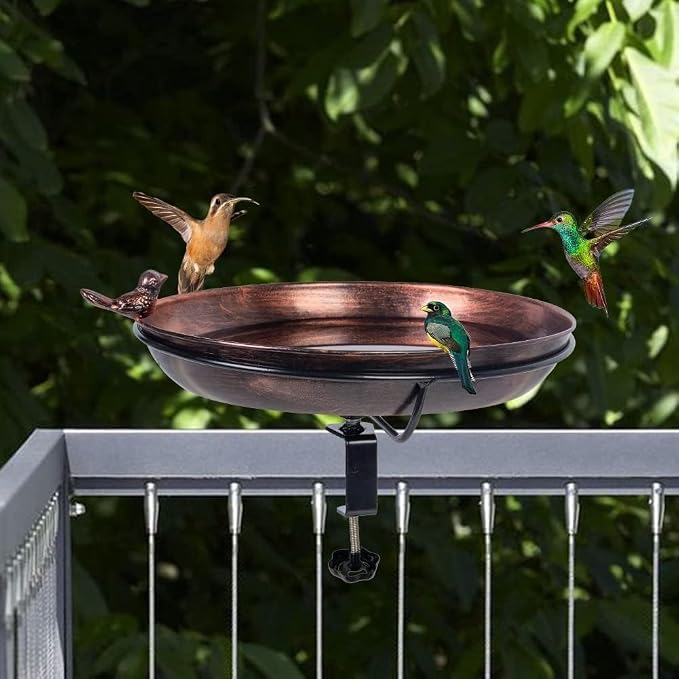 12' Railing Bird Bath for Deck Mounted Metal Bowl with Lightweight Detachable, Bird Baths with Adjustable Sturdy Steel Clamp for Deck Railing Balcony Yard Garden Decoration - Image 7