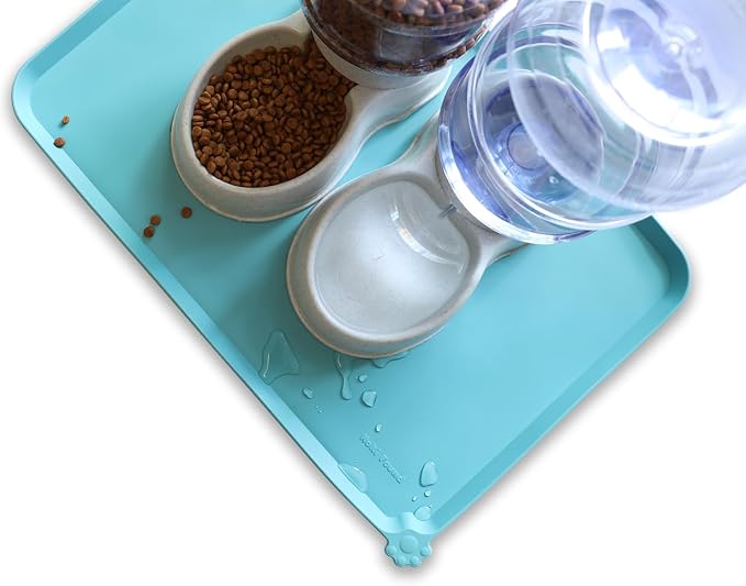 Hoki Found Large Silicone Pet Food Mats - Non Slip Bowl Placemats - Waterproof Dog Cat Food Mats For Floors - Glacier - Image 5