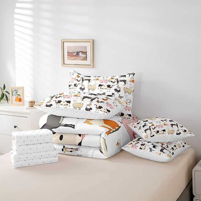 Erosebridal King Size Farm Animal Comforter Set with Sheets Boys Girls Cartoon Animals 7 Piece Bedding Sets for Kids Toddler Rustic Farmhouse Bed in A Bag Funny Country Theme Bed Set - Image 6
