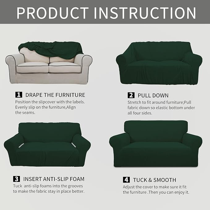 Easy-Going Stretch Oversized Sofa Couch Slipcover Washable Dark Green | 1-Piece Extra large Sofa Cover Furniture Protector Couch Soft with Bottom for Kids, Polyester Spandex Jacquard - Image 8